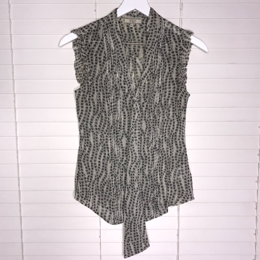 Guess Button Down Blouse Ruffle Shoulders And Tie - image 1